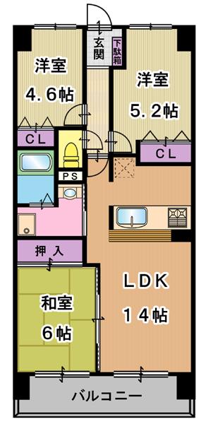Floor plan. 3LDK, Price 11.8 million yen, Occupied area 63.22 sq m , Balcony area 8.7 sq m 3LDK