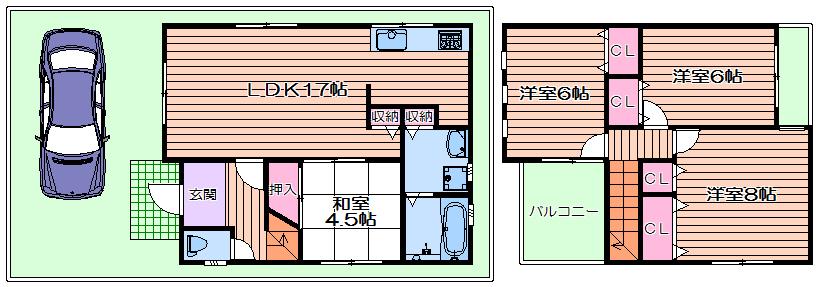 Floor plan. 22,800,000 yen, 4LDK, Land area 84.99 sq m , Building area 93.04 sq m