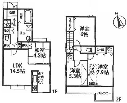 Floor plan. 32,800,000 yen, 4LDK, Land area 87.42 sq m , Building area 92.12 sq m 2 No. land floor plan