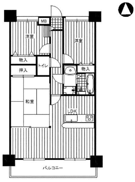 Floor plan. 3LDK, Price 8 million yen, Footprint 64.2 sq m , Balcony area 9 sq m