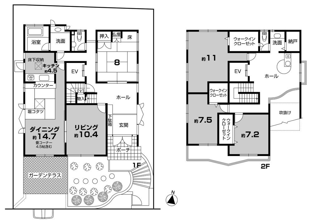 Floor plan. 55 million yen, 4LDK + S (storeroom), Land area 228.38 sq m , Building area 248.08 sq m