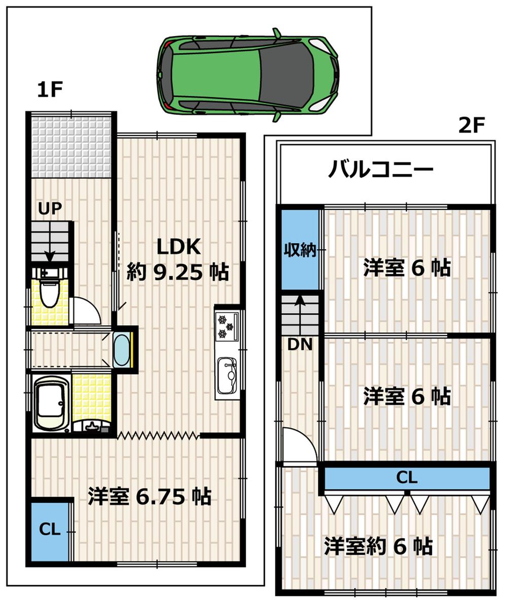 Floor plan. 9.8 million yen, 4LDK, Land area 65.21 sq m , Building area 69.63 sq m
