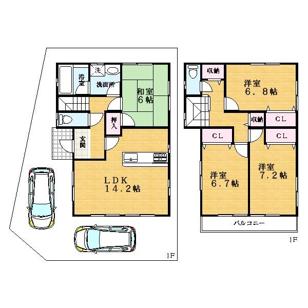 Floor plan. (No. 1 point), Price 29,800,000 yen, 4LDK, Land area 97.79 sq m , Building area 98.41 sq m