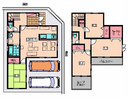 Building plan example (floor plan). Building plan example ((2) No. land) Building price 16,400 yen, Building area 100.44 sq m
