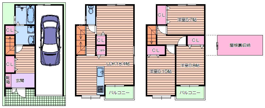 Floor plan. 17.8 million yen, 3LDK, Land area 55.06 sq m , Building area 114.48 sq m
