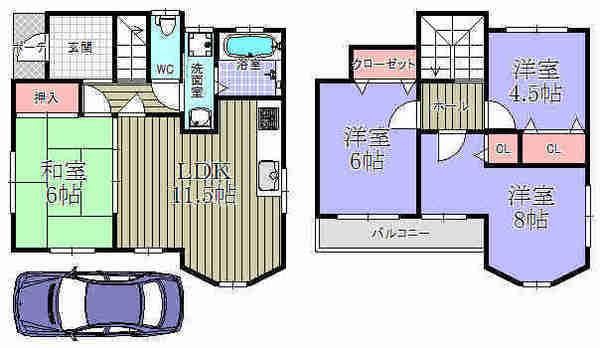 Floor plan. 18.3 million yen, 4LDK, Land area 85.31 sq m , 4LDK of building area 93.44 sq m total living room with storage space