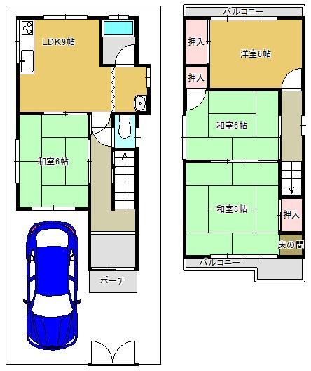 Floor plan. 12.8 million yen, 4LDK, Land area 64.46 sq m , Spacious living space in the building area 72.08 sq m all room 6 tatami mats or more
