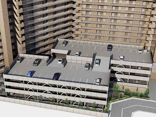 Shared facilities.  [Self-propelled plane parking] Ensure one minute self-propelled plane parking 198 cars and welfare for a flat-type parking. In and out smoothly, Also supports high roof vehicles. in addition, Rents month 500 yen ~ I (Rendering)
