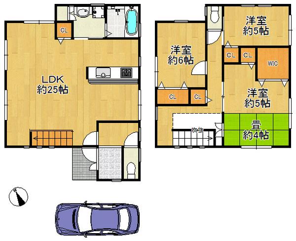 Floor plan. 17.8 million yen, 3LDK, Land area 99.95 sq m , Call the building area 104.49 sq m friends can also home party LDK is spacious 25 tatami mats! 