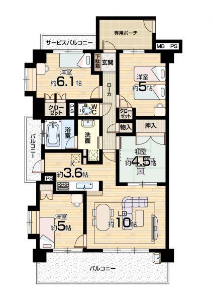 Floor plan. 4LDK, Price 23.8 million yen, Occupied area 70.04 sq m , Balcony area 15.51 sq m Floor