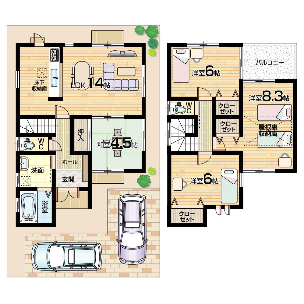 Floor plan. (No. 1 point), Price 33,800,000 yen, 4LDK, Land area 92.7 sq m , Building area 91.08 sq m