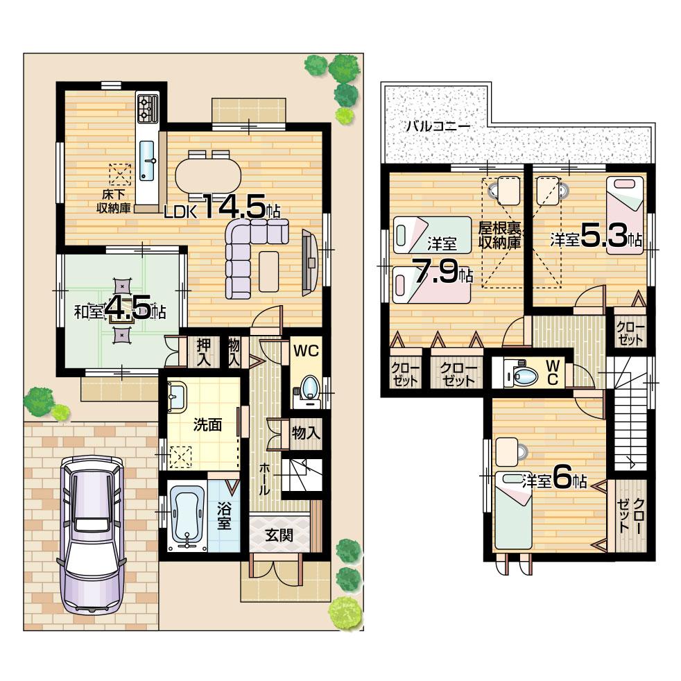 Floor plan. (No. 2 locations), Price 32,800,000 yen, 4LDK, Land area 87.42 sq m , Building area 92.12 sq m