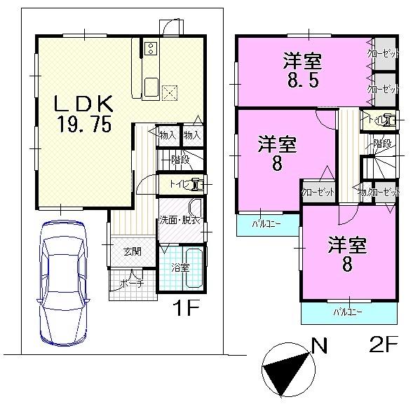 Floor plan. 22,300,000 yen, 3LDK, Land area 95.39 sq m , Building area 102.06 sq m