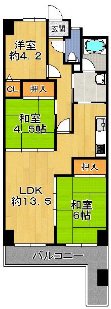 Floor plan. 3LDK, Price 7.1 million yen, Occupied area 65.64 sq m , Balcony area 10.89 sq m