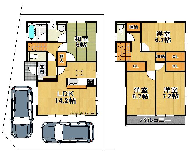 Floor plan. (1 Building), Price 29,800,000 yen, 4LDK, Land area 97.79 sq m , Building area 98.41 sq m
