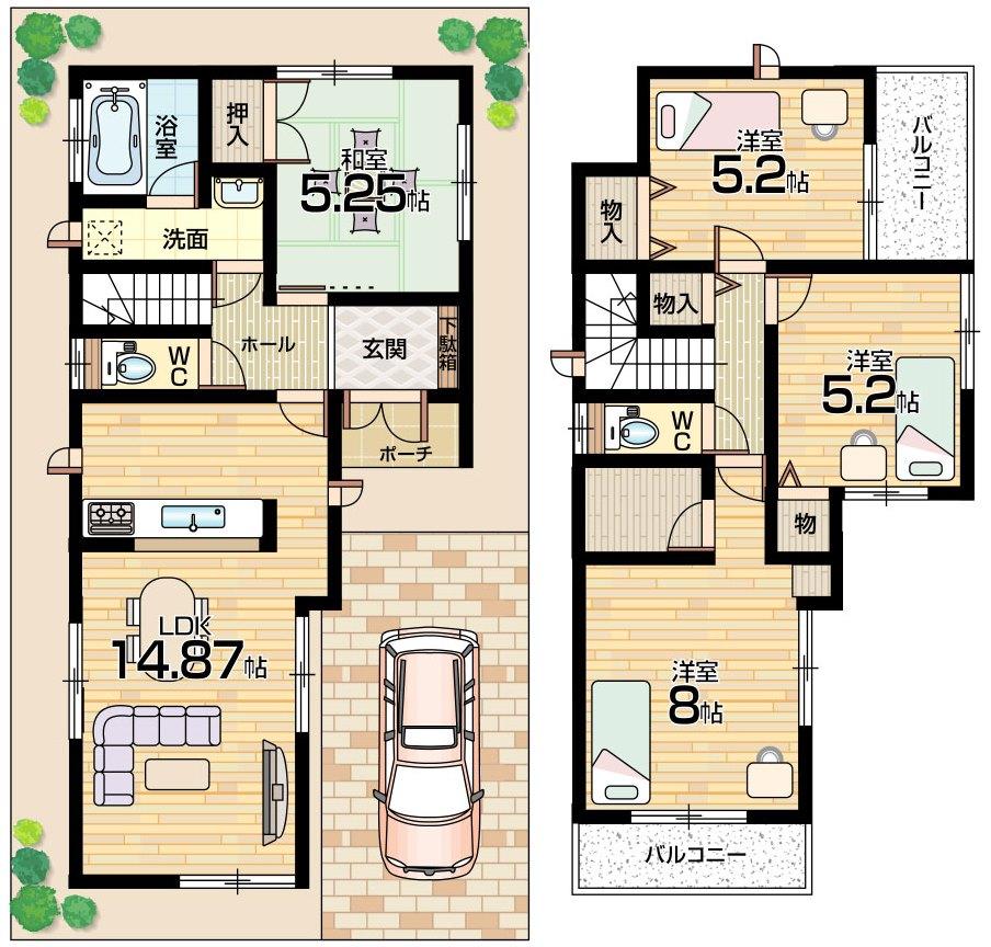 Floor plan. 20.8 million yen, 4LDK, Land area 90.01 sq m , Building area 92.11 sq m