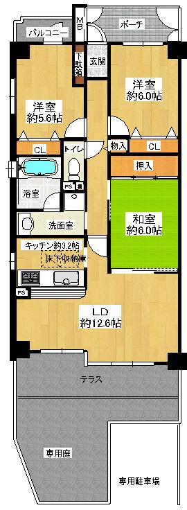 Floor plan. 3LDK, Price 11 million yen, Occupied area 75.26 sq m , Balcony area 2.11 sq m