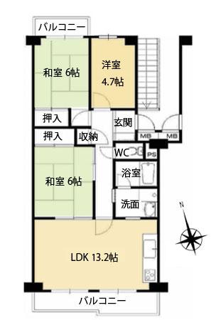 Floor plan. 3LDK, Price 9.8 million yen, Occupied area 70.38 sq m , Balcony area 12.35 sq m   Station and Super 1 minute walk! <Renovated> System Kitchen (Cleanup ・ Klin ready), Bus (TOTO ・ Thermos bathtub), Toilet (INAX ・ Satis), Vanity (TOTO ・ Facing three-sided mirror) Flooring ・ Water heater