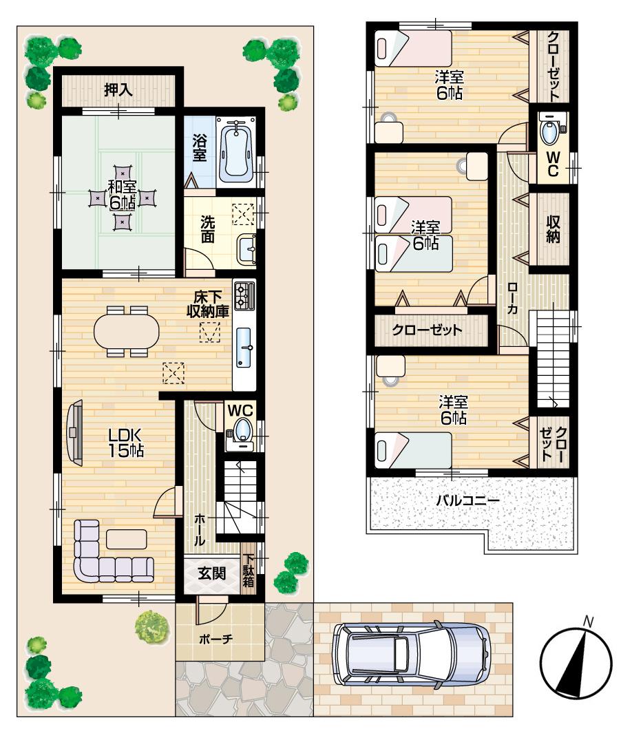 Floor plan. (1 Building), Price 19,800,000 yen, 4LDK, Land area 100.99 sq m , Building area 97.71 sq m