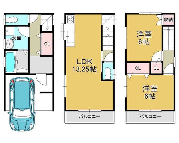 Floor plan. 17.8 million yen, 2LDK, Land area 49.4 sq m , Building area 77.76 sq m convenient parking with space ☆ Per yang ・ Residence of ventilation good 2LDK