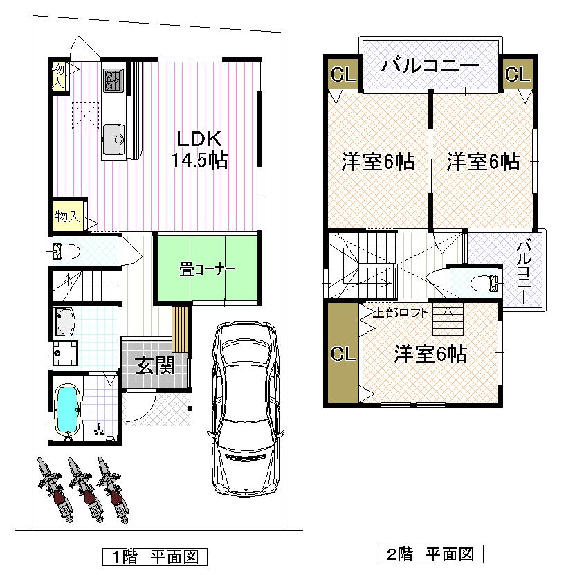 Compartment view + building plan example. Building plan example (A No. land) 3LDK, Land price 11 million yen, Land area 80 sq m , Building price 14.8 million yen, Building area 83.54 sq m