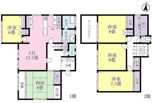 Floor plan. 5LD ・ K type of wooden 2-story. There are about 3 tatami equivalent of closet. 