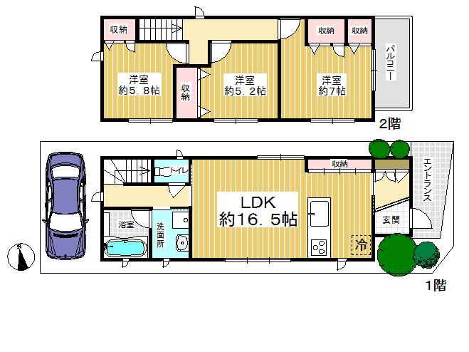 Building plan example (floor plan). Building price 23 million yen, Building area 90.33 sq m