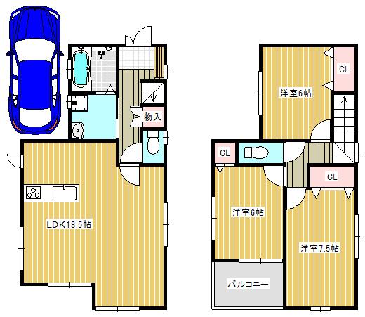 Floor plan. 32,800,000 yen, 3LDK, Land area 85.8 sq m , Building area 88.6 sq m