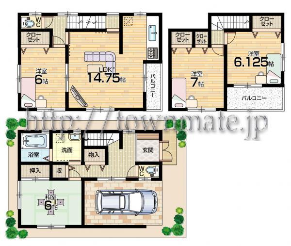 Floor plan. 20.8 million yen, 3LDK, Land area 70.01 sq m , Building area 113.06 sq m land area 70.01 square meters building area 113.06 square meters