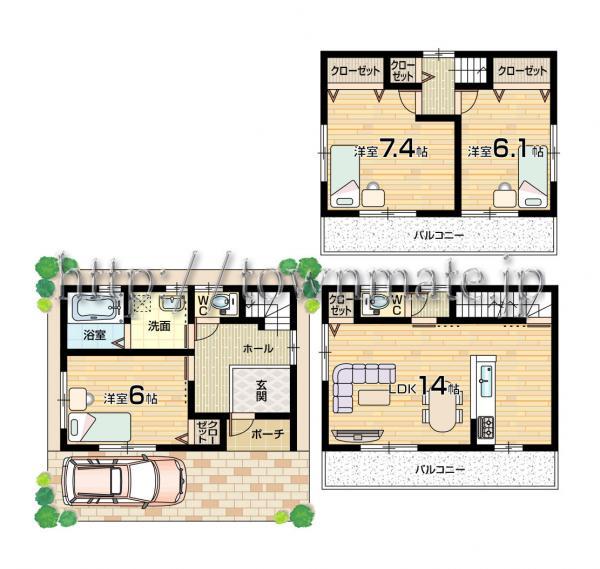 Floor plan. 22,800,000 yen, 3LDK, Land area 49.75 sq m , Building area 88.59 sq m Floor