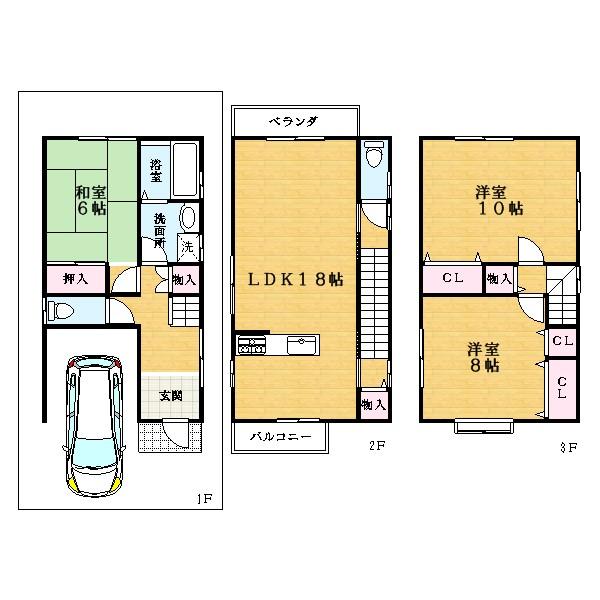 Floor plan. 20.8 million yen, 3LDK, Land area 61.49 sq m , Building area 110.58 sq m
