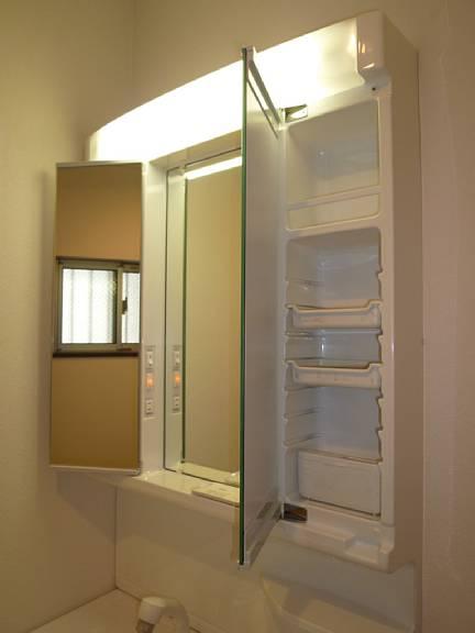 Wash basin, toilet. With bright lights. Mirror surface is also widely useful.