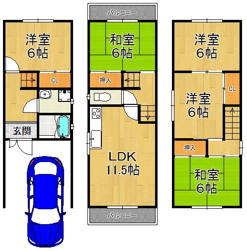 Floor plan. 11.8 million yen, 5LDK, Land area 56.6 sq m , Building area 8.25 sq m all room 6 tatami mats or more, Residence of 5LDK