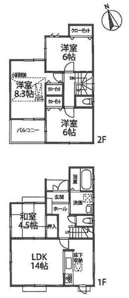 Floor plan. 33,800,000 yen, 4LDK, Land area 92.7 sq m , Building area 91.08 sq m