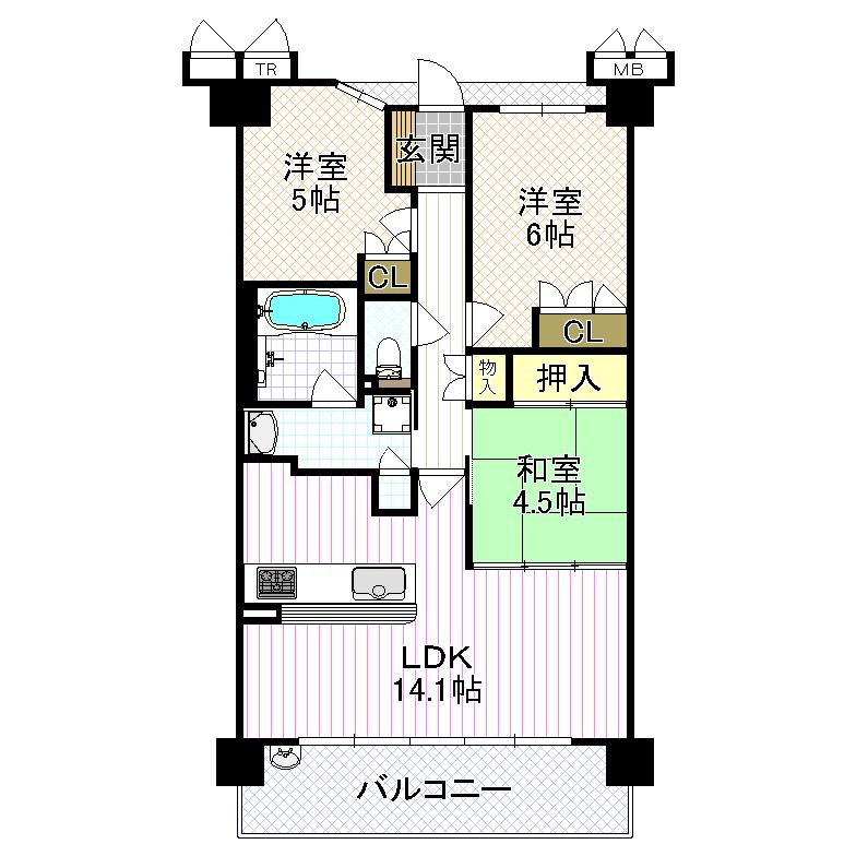 Floor plan. 3LDK, Price 19,850,000 yen, Occupied area 66.75 sq m , Balcony area 11.78 sq m