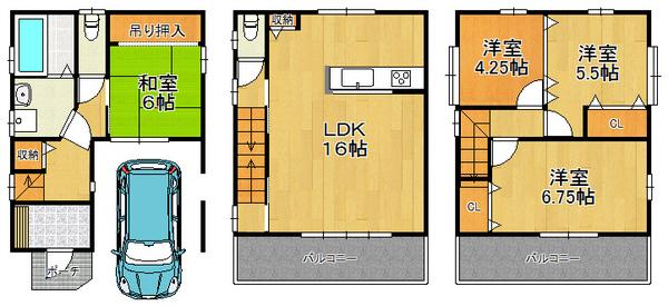Floor plan. 24,800,000 yen, 4LDK, Land area 54.22 sq m , Building area 97.46 sq m