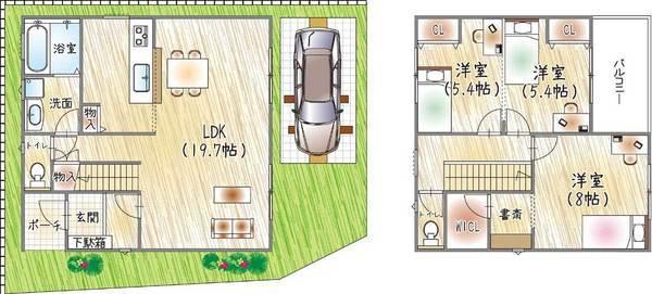 Floor plan. 23,300,000 yen, 3LDK, Land area 98.27 sq m , Spacious living space with a building area of 95.22 sq m all room storage space