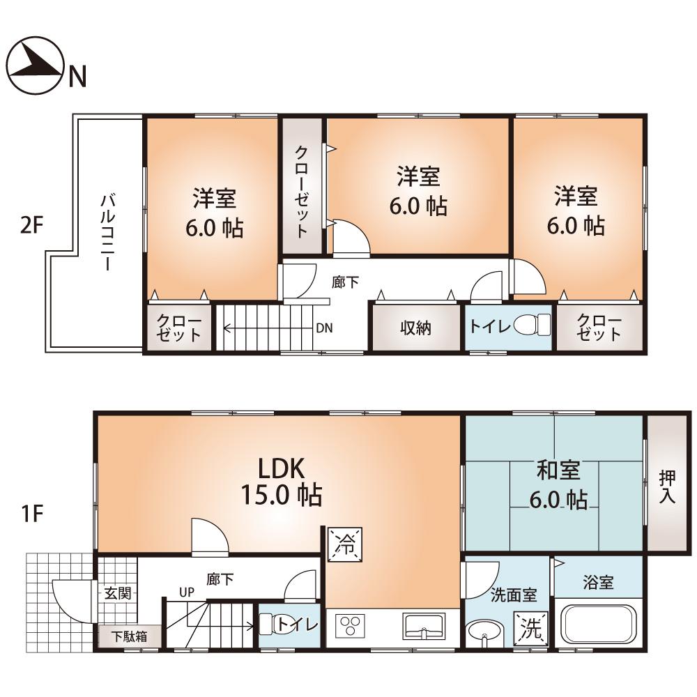 Floor plan. (1 Building), Price 19,800,000 yen, 4LDK, Land area 100.99 sq m , Building area 97.71 sq m