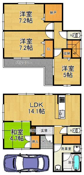 Floor plan. 20.8 million yen, 4LDK, Land area 100.5 sq m , Building area 88.89 sq m 2 sided balcony, Storage space plentiful 4LDK