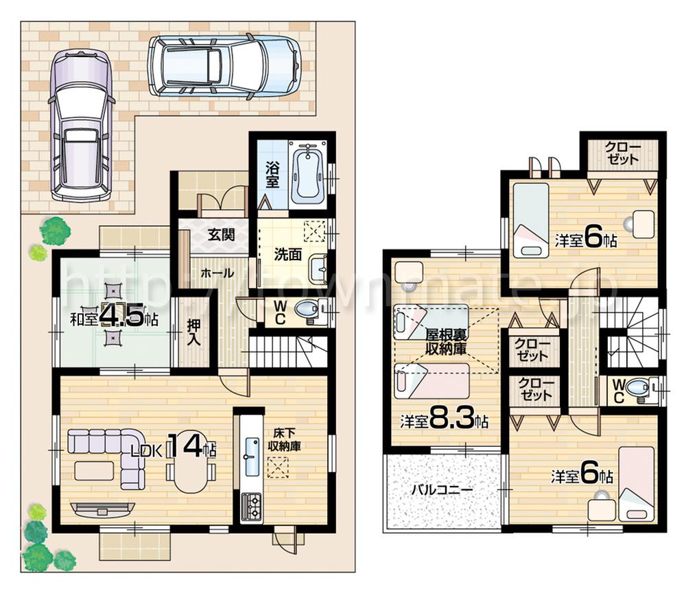 Floor plan. (1 Building), Price 33,800,000 yen, 4LDK, Land area 92.7 sq m , Building area 91.08 sq m