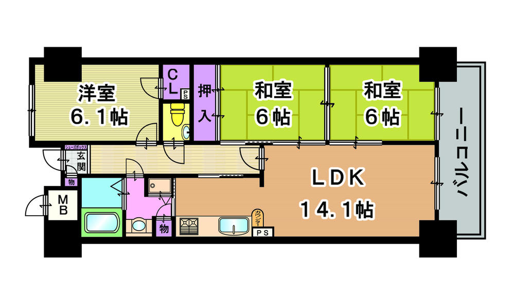 Floor plan. 3LDK, Price 13.8 million yen, Occupied area 71.35 sq m , Balcony area 9.97 sq m