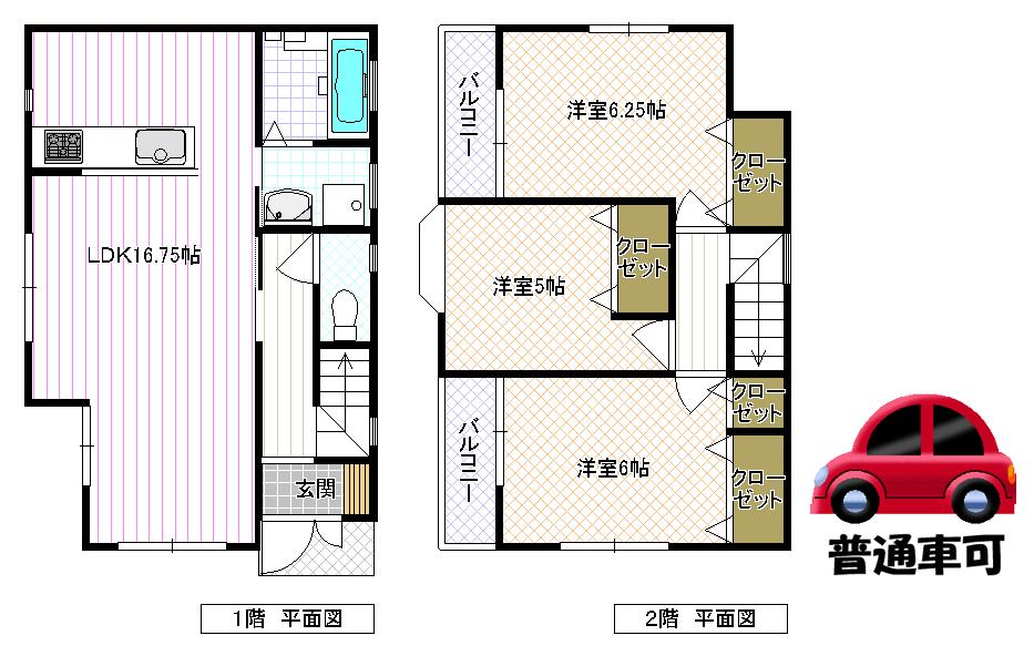 Compartment view + building plan example. Building plan example (B No. land) 3LDK, Land price 13.7 million yen, Land area 96.53 sq m , Building price 10.1 million yen, Building area 78.57 sq m