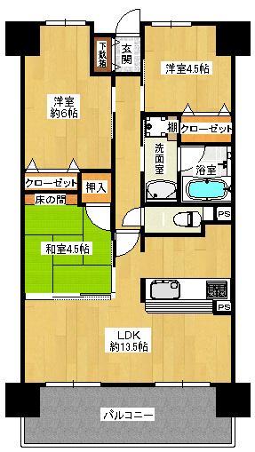 Floor plan. 3LDK, Price 15.3 million yen, Occupied area 63.04 sq m , Balcony area 10.2 sq m