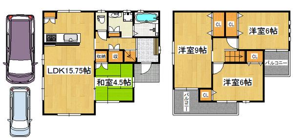 Floor plan. 25,498,000 yen, 4LDK, Land area 101.48 sq m , Building area 92.34 sq m