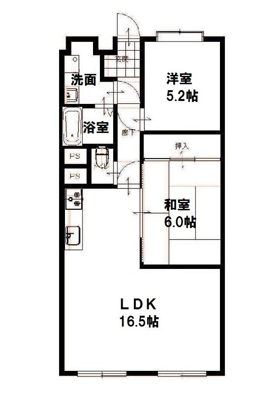 Floor plan. 2LDK, Price 8.8 million yen, Footprint 61.6 sq m , Balcony area 6.87 sq m use easy 2LDK
