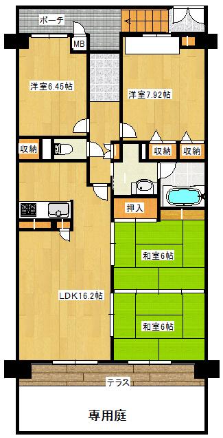 Floor plan. 4LDK, Price 13.8 million yen, Occupied area 85.28 sq m , Balcony area 12.97 sq m spacious of 4LDK With a private garden