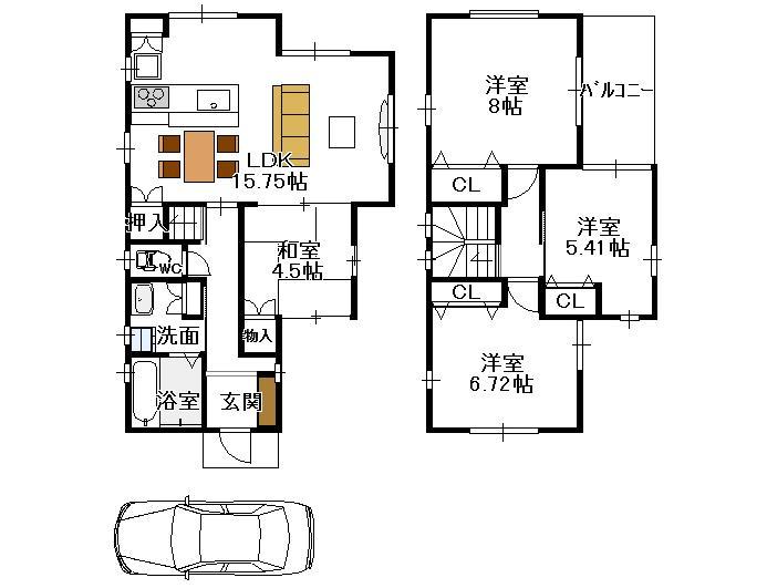 Floor plan. Price 21,990,000 yen, 4LDK, Land area 116.15 sq m , Building area 92.34 sq m
