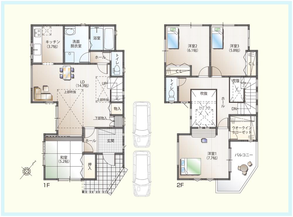 Other building plan example. Very open living there is a reference Floor Plan (No. 12 point) atrium. Ideal of the house can enjoy elegant tea time in a broad balcony. 