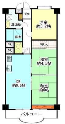 Floor plan. 3DK, Price 7.9 million yen, Footprint 61.6 sq m , Balcony area 6.87 sq m