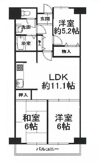 Floor plan. 3LDK, Price 9.8 million yen, Footprint 64 sq m , Balcony area 7.84 sq m
